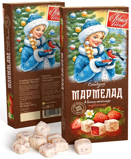  Сладарт(11621) Мармелад Новогодний "Снегурочка" Клубничный в белом шоколаде, 150г   в Тосно